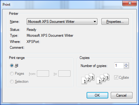 Figure 669:  The standard Windows "Print dialogue" used by the "Print" command