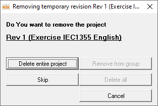 Figure 1466:  The same confirmation dialogue that is shown when deleting ordinary projects is shown also when deleting unpacked revisions.